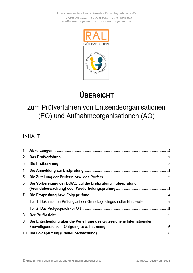 Übersicht zum Prüfverfahren für Entsendeorganisationen (EO) und Aufnahmeorganisationen (AO)